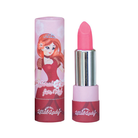 Littal Lady ลิปสติกออร์แกนิก สำหรับเด็ก สีชมพูกลีบบัว ฟรีต่างหูหนีบ (LP118)