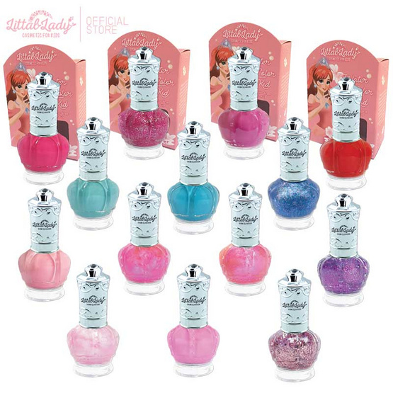 Littal Lady ยาทาเล็บเด็ก ลอกได้ ฟรีสติกเกอร์ติดเล็บ ปลอดสารพิษ สีชมพู กลิตเตอร์