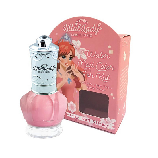 Littal Lady ยาทาเล็บเด็ก ลอกได้ ฟรีสติกเกอร์ติดเล็บ ปลอดสารพิษ สีชมพูพาสเทล