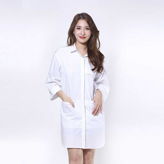 ALL BEAUTE Notty Dress Shirt เดรสเชิ้ตสีขาว ทรง Over Size แขน 5 ส่วน