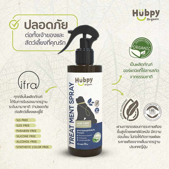 Hubpy Organic สเปรย์บำรุงขน สำหรับสุนัข Biotin & Collagen  250ml.