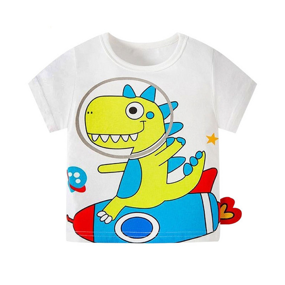 DELON KID  ชุดเด็ก เสื้อยืดเด็ก แขนสั้น เนื้อผ้าคอตตอน 100% AA4039  สีขาวลายเขียว