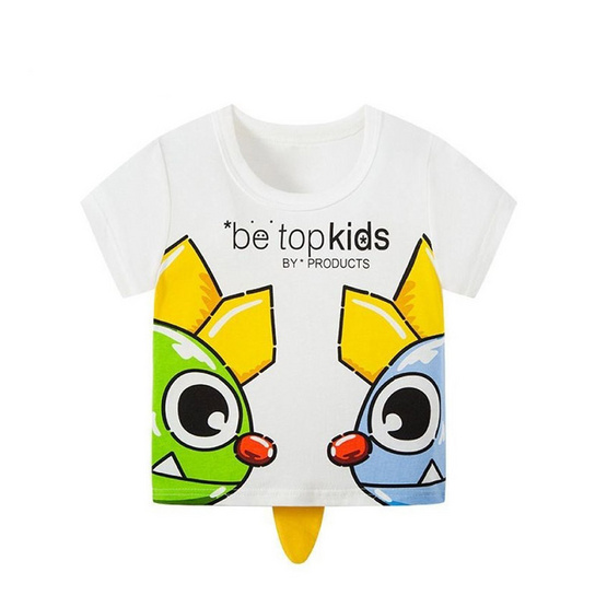 DELON KID  ชุดเด็ก เสื้อยืดเด็ก แขนสั้น เนื้อผ้าคอตตอน 100% AA4039 สีขาวลายเหลือง