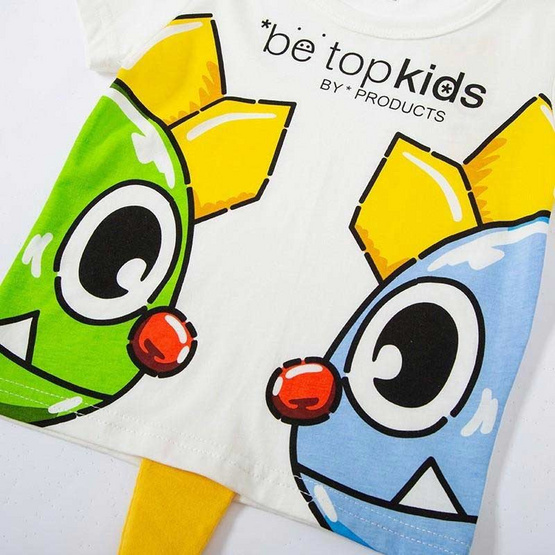 DELON KID  ชุดเด็ก เสื้อยืดเด็ก แขนสั้น เนื้อผ้าคอตตอน 100% AA4039 สีขาวลายเหลือง