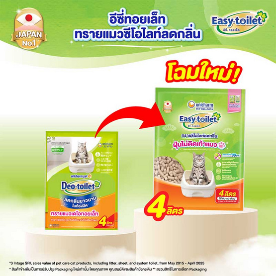 อีซี่ทอยเล็ท ทรายแมวลดกลิ่น Deo-toilet แบบรีฟิล 4 ลิตร อีซี่ทอยเล็ท ทรายแมวลดกลิ่น Deo-toilet แบบรีฟิล 4 ลิตร