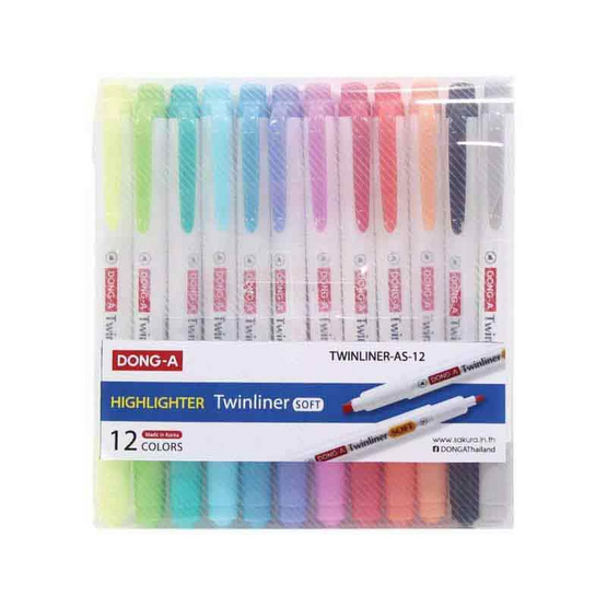 DONG-A ปากกาไฮไลท์ 2 หัว 12 สี Twinliner SOFT