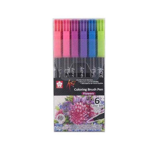 SAKURA ชุดปากกาพู่กัน KOI Coloring Brush Pen 6 สี โทนสี Flower