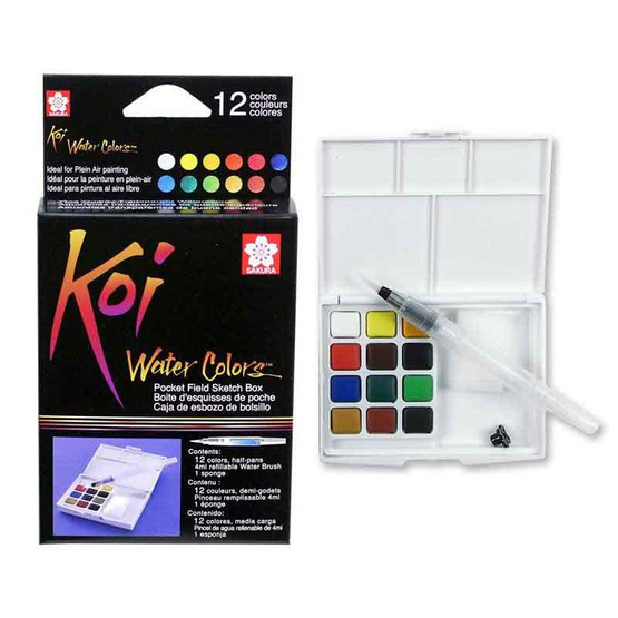 SAKURA สีน้ำชนิดตลับ+พู่กัน KOI Water Colors 12 สี