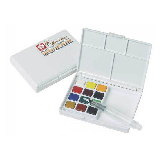 SAKURA สีน้ำชนิดตลับ+พู่กัน KOI Water Colors 12 สี