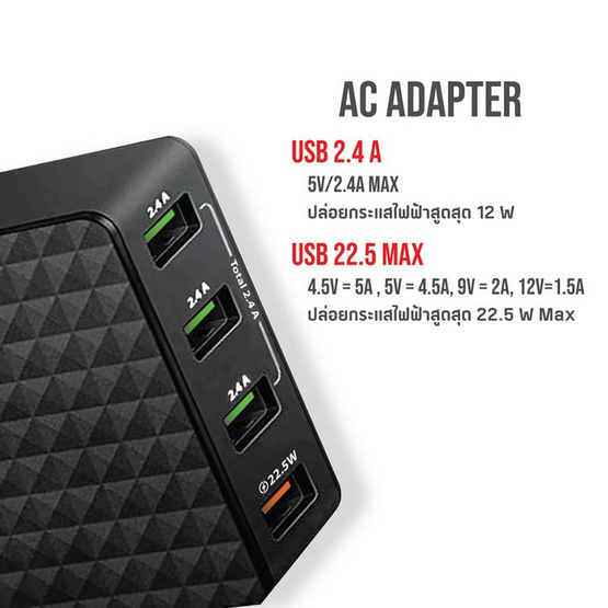Asaki หัวชาร์จ รุ่น A-2402 Asaki หัวชาร์จ รุ่น A-2402