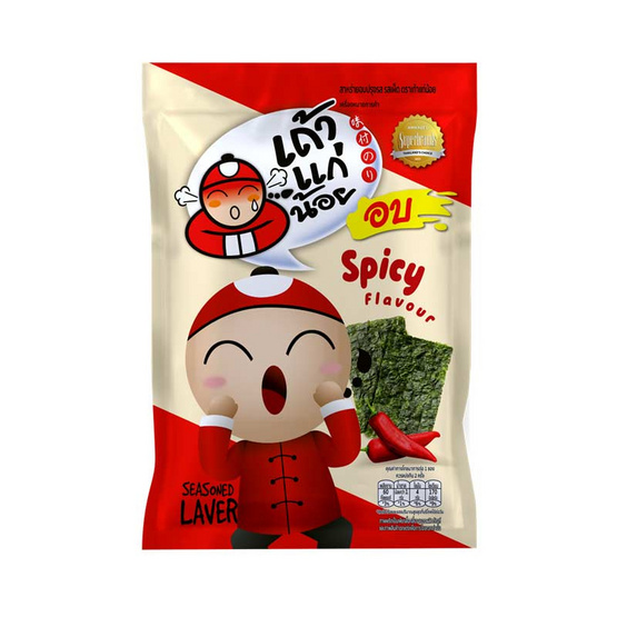 เถ้าแก่น้อย สาหร่ายอบปรุงรส รสเผ็ด คละแบบ 12 กรัม (แพ็ก 6 ชิ้น)