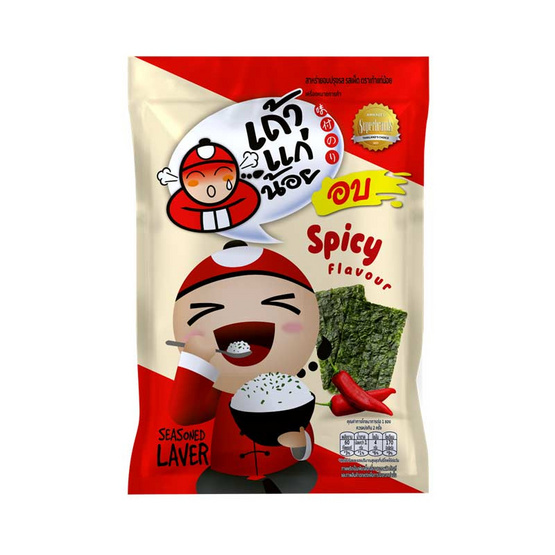 เถ้าแก่น้อย สาหร่ายอบปรุงรส รสเผ็ด คละแบบ 12 กรัม (แพ็ก 6 ชิ้น)