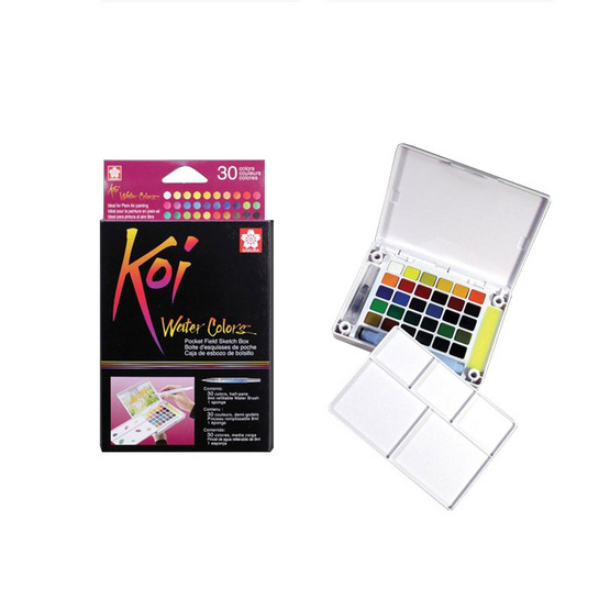 SAKURA สีน้ำชนิดตลับ+พู่กัน KOI Water Colors 30สี XNCW-30N