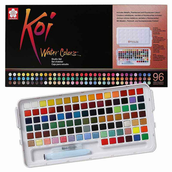 SAKURA สีน้ำชนิดตลับ+พู่กัน KOI Water Colors 96สี XNCW-96N