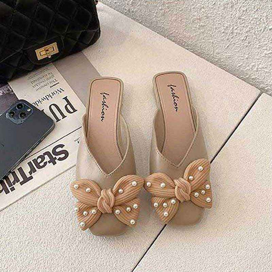 SOSOFT Sandals รองเท้าผู้หญิงแฟชั่นสไตส์เกาหลี Pearl Ribbon A001