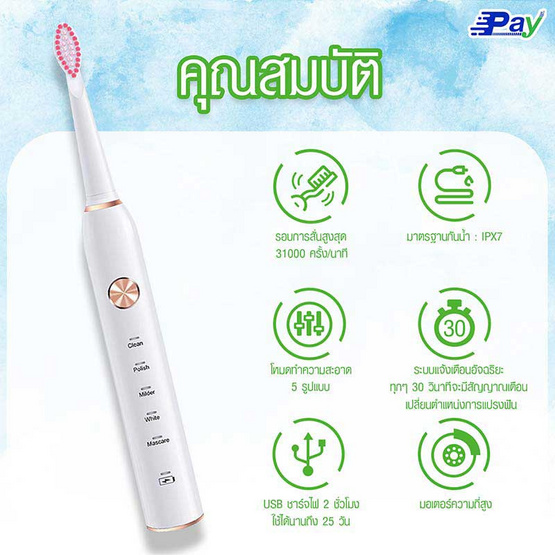 Meilaixiao แปรงสีฟันไฟฟ้าแบบชาร์จ Electric Chargeable Toothbrush รุ่น XM-801