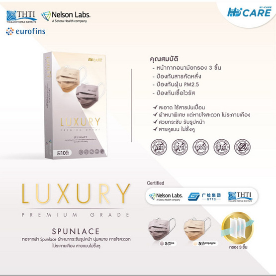 Hi-Care Premium Grade Luxury รุ่นทอพิเศษแผ่นกรอง 3 ชั้น ชนิดคล้องหู (แพ็ก10ชิ้น)