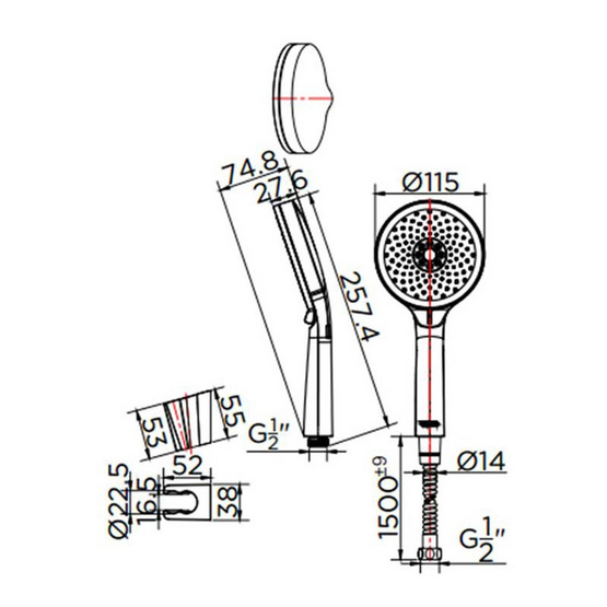 Karat Faucet ฝักบัวสายอ่อนปรับน้ำ 3 ระดับ พร้อมสายสแตนเลส 304 รุ่น KS-44-233-50