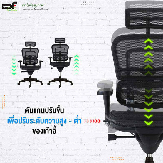 DF Prochair เก้าอี้เพื่อสุขภาพ รุ่น Ergo 1 Smart ขา PU ดำ