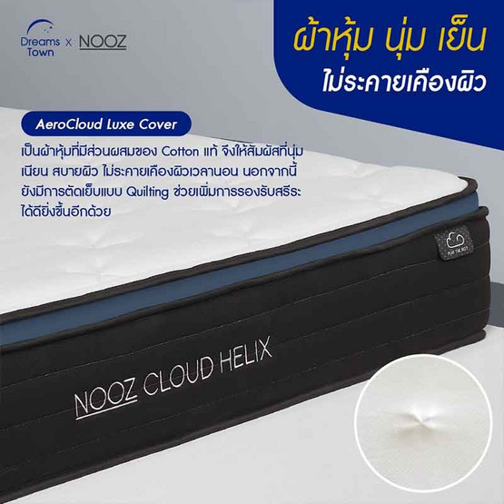 Nooz ที่นอนยางพาราแท้ เสริมพ็อกเก็ตสปริง เพิ่ม Pillow top รุ่น Helix หนา 10 นิ้ว