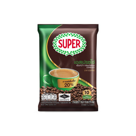 ซุปเปอร์กาแฟ 3in1 เอสเปรซโซ่ 170 กรัม (17 กรัม x 10 ซอง) แพ็ก 6 ถุง