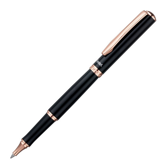 Pentel ปากกาโรลเลอร์หมึกเจล Sterling K611 ด้ามสีดำ แหนบทองชมพู