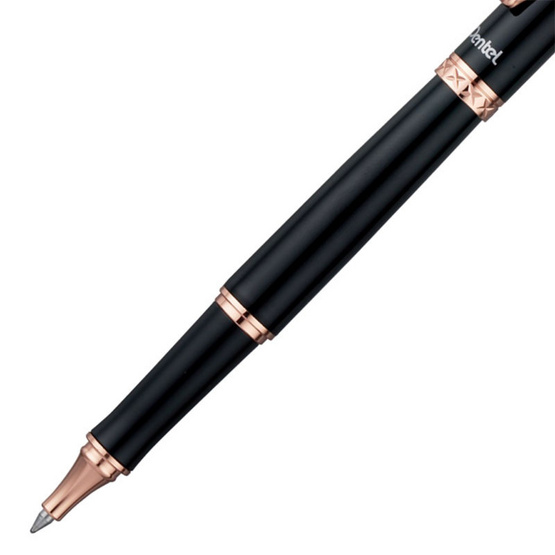 Pentel ปากกาโรลเลอร์หมึกเจล Sterling K611 ด้ามสีดำ แหนบทองชมพู