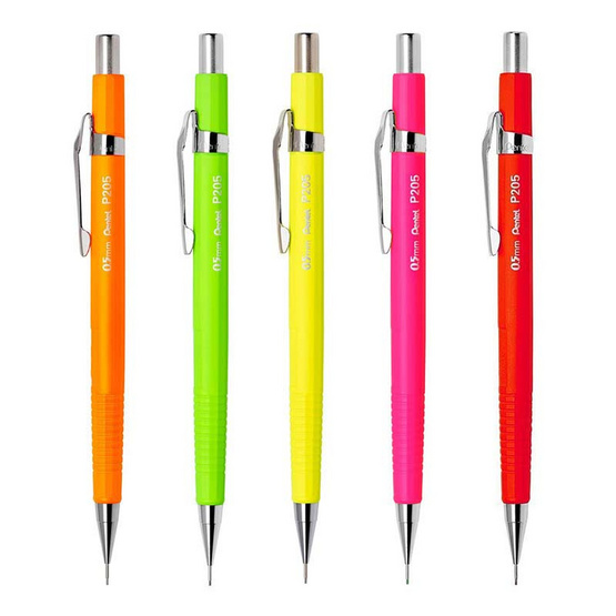 Pentel ดินสอกด P205 Neon Mechanical Pencil ขนาด 0.5มม. ด้ามสีเขียวนีออน