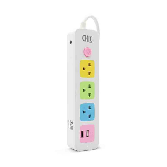 CHIC รางปลั๊กไฟ 3 ช่อง 1 สวิตซ์ 2 USB 5 เมตร รุ่น F5STB-CHM1-1322 คละสี