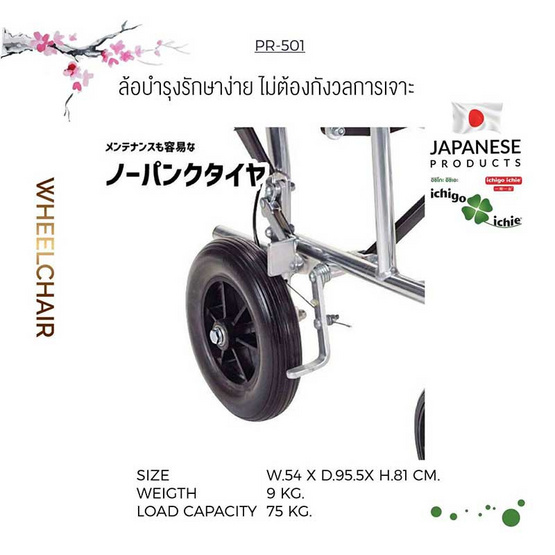 WheelChair รถเข็นผู้สูงอายุสำหรับเดินทาง รุ่น PR-501