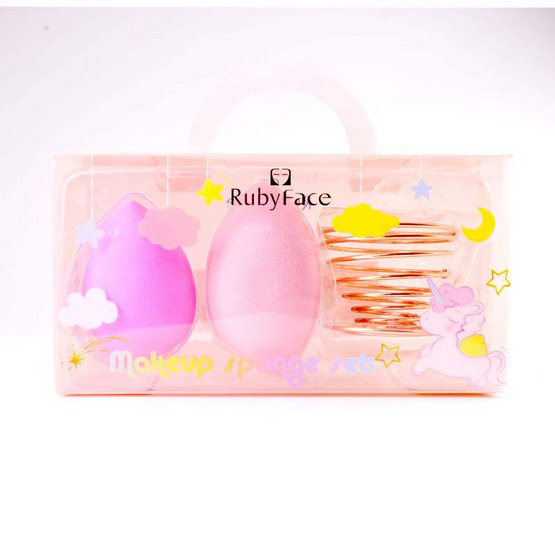 Ruby Face ฟองน้ำแต่งหน้า+แท่นวาง Beauty Blender and Stand คละสี (3 ชิ้น)