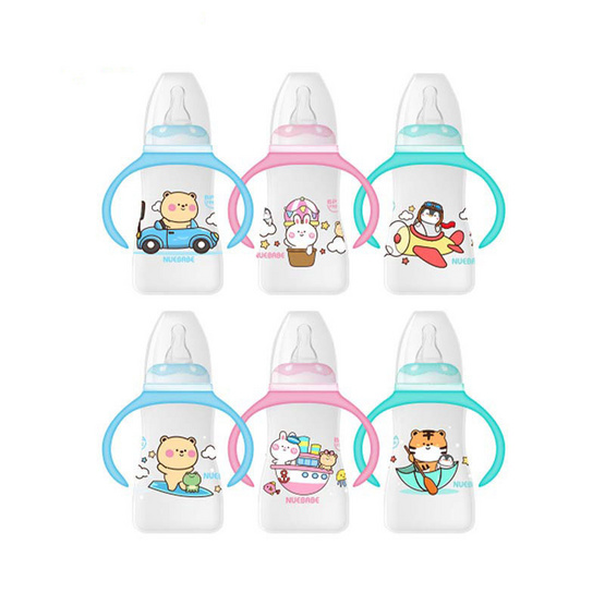 Nuebabe ขวดนม PP ทรงเอวมีแขนจับ Collection Moji & Friends 4 ออนซ์ แพ็ก 3 คละสี/คละลาย