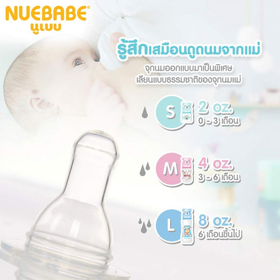 Nuebabe ขวดนมทรงเอว 2 ออนซ์ ฝาครอบหมี แพ็ก 3 ขวด คละสี