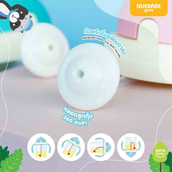 Nuebabe ถ้วยหัดดื่ม Buddy Babe หลอดดูดลูกตุ้ม 360 องศา มีแขนจับ คละสี/คละลาย