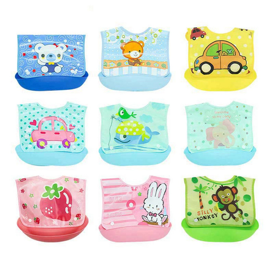 Nuebabe ผ้ากันเปื้อนพลาสติกถาดรอง คละสี/คละลาย