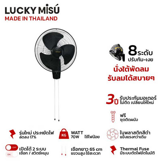 Lucky Misu พัดลมติดผนัง 18 นิ้ว รุ่น LM 878