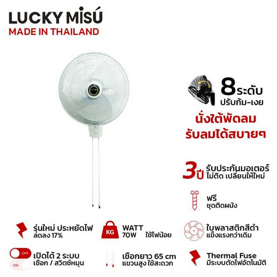 Lucky Misu พัดลมติดผนัง 18 นิ้ว รุ่น LM222