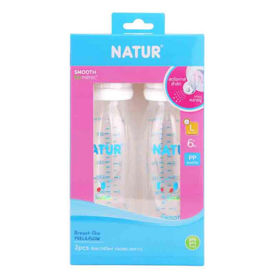 Natur ขวดนมสมูทไบโอมิมิค 8 OZ. แพ็ก 2