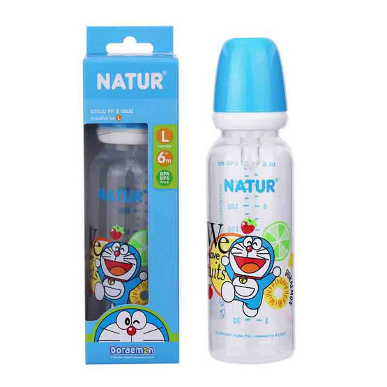 Natur ขวดนม PP โดราเอมอนทรงกลม 8 OZ. คละสี