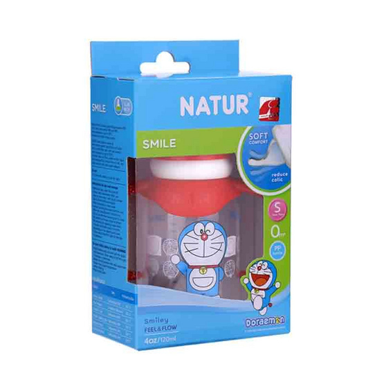 Natur ขวดนม PP โดราเอมอนทรงกลมแขนจับ 4 OZ. คละสี