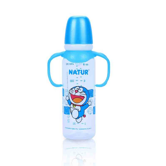 Natur ขวดนม PP โดราเอมอนทรงกลมแขนจับ 8 OZ. คละสี