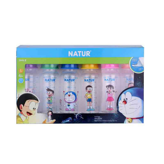 WR Naturขวดนม PP โดราเอมอนทรงกลม 8OZ. P6 คละสี