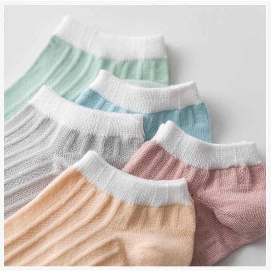 CC SOCK ถุงเท้าข้อสั้น สีพาสเทลขอบขาว แพ็ก 5 คู่