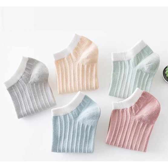 CC SOCK ถุงเท้าข้อสั้น สีพาสเทลขอบขาว แพ็ก 5 คู่