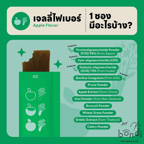 Bondi Jelly ไฟเบอร์ เซเลอรี่ กลิ่น แอปเปิ้ล บรรจุ 10 ซอง