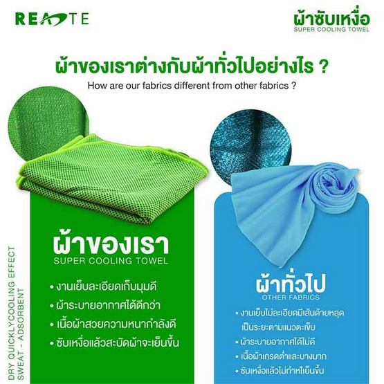 READTE ผ้าซับเหงื่อ สำหรับออกกำลังกาย SUPER COOLING TOWEL สีฟ้า