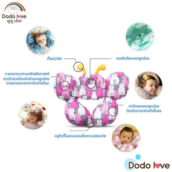 DODOLOVE หมอนรองคอทรงผีเสื้อ ลายดอกไม้