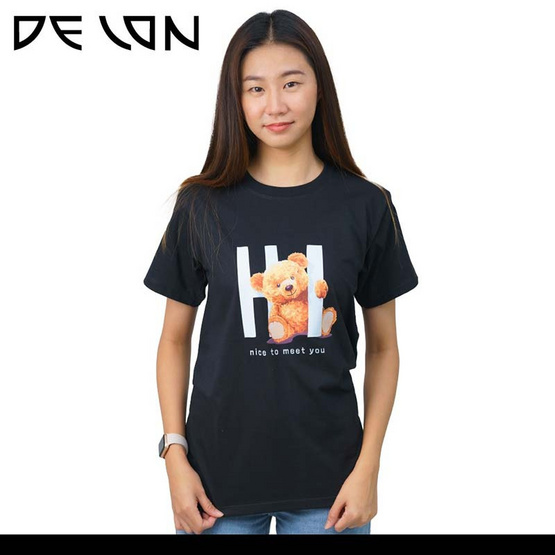 DELON เสื้อยืดคอกลม เสื้อคู่รัก ลาย Hi หมีน้อย  AT53149