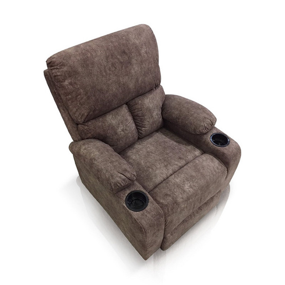 Hot Deal Furniture Recliner เก้าอี้พักผ่อน หุ้มผ้าลายหนังมี มีที่วางแก้ว เทา