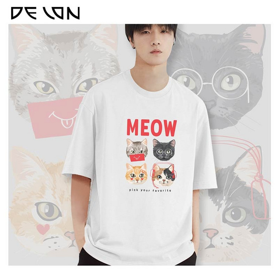 DELON เสื้อยืด ทรงโอเวอร์ไซซ์ ลาย MEOW รุ่น AT53155